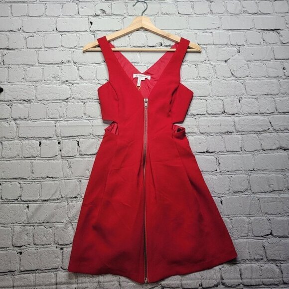 BCBGeneration Red Sleeveless Midriff Cutout Zipper Accent Dress NWT Size 0 - Picture 1 of 14